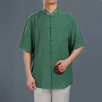 Baifulong high-grade Tenci Tang suit mens summer clothing fashion blue and white porcelain Tang Chinese style youth short sleeve shirt