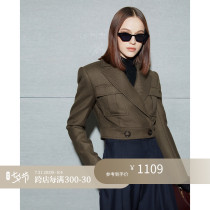 Z boss Inron Short-style jacket creme diagonal textured texture tooling Van Wool Casual Jacket Suit Woman