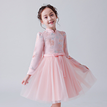 Girls dress Korean version of Girl gauze foreign childrens skirt spring 2021 long sleeve puffy gauze princess dress