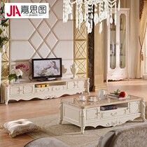  Jiastu European-style TV cabinet combination paint solid wood living room low cabinet marble floor cabinet simple living room combination