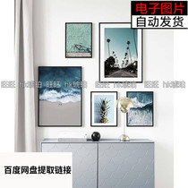 Nordic modern minimalist blue sea view small frescoed composition decoration painted picture core electronic picture material