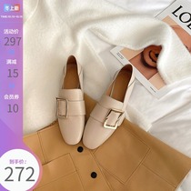 Lv Xiaobu square buckle Le Fu shoes women 2021 new spring and autumn British style a pedal leather flat shoes summer