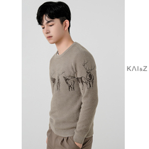 Mens Sweater 2020 Winter New Korean Style Slim Deer Round Neck Trend Casual Knit Sweater Sweater