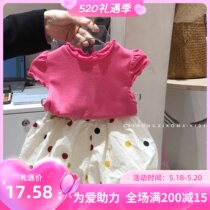 South Korean childrens clothes Summer new Korean version of Korean Air Girls short sleeve blouses sleeveless vest Flowers shorts Two sets