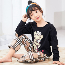 Girls  pajamas Spring and autumn thin cotton childrens summer and winter long-sleeved princess childrens middle and large childrens home clothes set