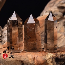 100 and crystal natural tea crystal hexagonal prism smoke crystal single tip crystal column feng shui swing piece tea crystal raw stone polished