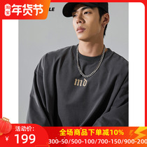 Muscle dog fitness long-sleeved mens tide brand American style spring and autumn loose round neck top sports casual basic T-shirt