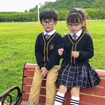 Primary school uniforms spring and autumn winter sweaters British Academy style set kindergarten uniforms class uniforms blue three-piece sets