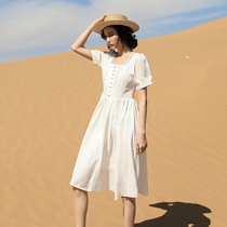 Sanya Seaside Resort Dresses Fairy Chic Gentle Little Subwhite Snowspun With Dress Square Collar