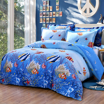 Yu Jiali Cartoon Underwater World Cotton Four Piece Set 1 2m Single Bed Sheet quilt cover 100% Cotton 1 5 m Students