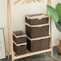 New Japanese super large woven storage box covered storage box rattan straw simple storage rack upper finishing box