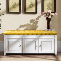 European-style white shoe cabinet door can sit on leather pull buckle to change shoe stool multi-functional storage stool household solid wood wear shoe stool