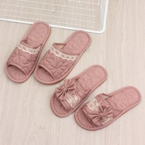Korean version of fresh fabric couples home indoor summer slippers men and women floor soft bottom silent ox non-slip four seasons