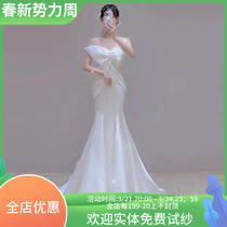 Trowel main wedding dress 2021 new brides ultra fairy small trailing small subfarted retro outdoor fish tail light wedding dresses