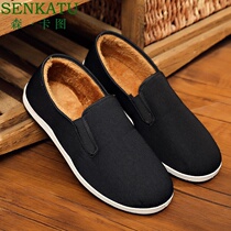 Add velvet cotton shoes mens winter warm black flat cloth shoes work construction work shoes driving father shoes a pedal