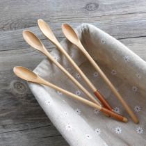 Round handle solid wood small mouth spoon creative coffee mixing spoon cold drink long handle spoon natural log real color tableware