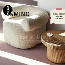 AMINO) Nordic minimalist homestay solid wood lamb velvet modern designer leisure chair living room lazy sofa chair