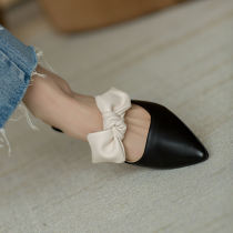 KAKY2022 new Baotou Half slipper Female Outer wear net Red Fashion Summer Butterfly knot coarse heel genuine leather sandals