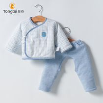 Tongtai New newborn kimono crotch cotton set 0-3 months baby tie-up cotton padded trousers two-piece set