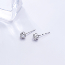 Magic Square Zircon Nails 925 Through Body Pure Silver Mini Refined Solid Polygonal Earrings 2019 New Earrings