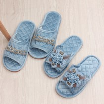 European fabric high-end couples indoor floor comfortable slippers for men and women soft beef tendon non-slip floor silent drag