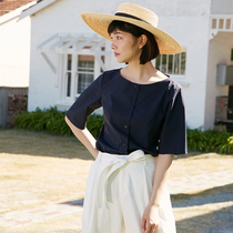 Deer and Bird Summer Dress Waist Burr Collar Short Sleeve Shirt 2 Color 1651