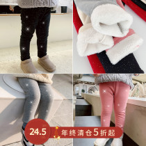 Childrens 2020 new warm girl leggings winter plus velvet padded foreign baby casual slim pants