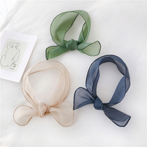 Simple chic Korean small silk scarf imported spot grass green small grid spring and summer autumn small scarf ins hair band