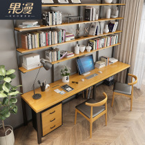  Nordic solid wood desk bookshelf combination Writing desk with bookshelf Home student computer desktop desk loft