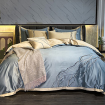 Pure cotton four-piece set 100 cotton light luxury simple solid color 100 European thick sheets High-end duvet cover bedding