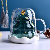 Christmas tree double glass water Cup girl gift box greeting card heat insulation anti-hot wish Cup home breakfast cup gift gift