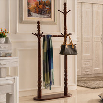 European-style hanger Bedroom floor-to-ceiling double-layer hanger Ash wood solid wood hanging coat rack Wooden indoor hanger