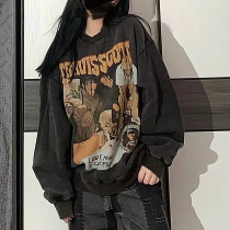 Autumn Winter Couple Thicken Plus Suede Hip Hop Singer Spray Retro Character High Street Wash to make old sets of head round collars