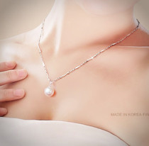 Pure Silver s925 Necklace Pearl Pendant Lock Bone Chain Woman Fine Silver Chain Lady Japan-Japan Brief Silver Ornament Send Mom