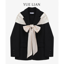 (Hong Kong designer brand) black suit jacket female niche bow temperament casual suit fake Two