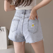 Hole denim shorts female summer students Korean loose thin burrs 2021 New High waist a wide leg pants