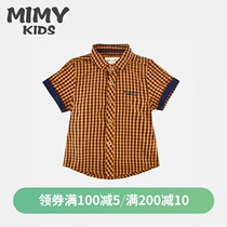Summer new boy plaid shirt handsome cotton shirt thin section childrens short-sleeved boy top Foreign childrens clothing