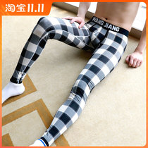 Mens autumn pants youth cotton Tide mens plaid low waist pants thin warm pants mens tight Slim Leggings