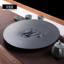 Zhixintang Master handmade whole piece of natural black gold stone tea tray Stone head tea table Small stone tea sea household tea set