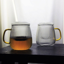 High temperature resistant glass tea cup large capacity striped household with water cup tea water separation Cup bubble solid color tea cup