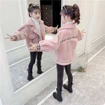 Girl coat 2021 new autumn winter foreign style childrens clothing top thick fashionable lamb velvet net red plush coat