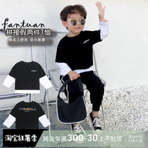 2021 autumn clothes new children fake two long sleeves T-shirt boy baby Han version foreign air hit bottom-shirt boy blouse