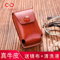 Foldable old flower glasses case retro minimalist fashion portable real cow leather containing box quality good old light eye bag