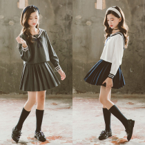 Girls doll shirt set foreign atmosphere Middle School style autumn clothes 2021 new long sleeve T-shirt childrens two-piece set