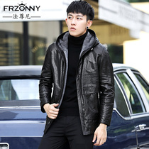 Haining leather jacket mens goatskin long windbreaker hooded fur one mink whole mink liner jacket