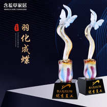 (Feathered into a butterfly)High-grade glass trophy custom ancient butterfly medal annual meeting award commemorative mold opening custom