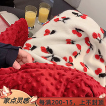 ins net red three-dimensional red cherry strawberry smiley face warm wool velvet beanie velvet sofa blanket cover blanket