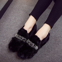  2021 winter new mink wool cotton scoop shoes womens shoes wool shoes womens mink large size Doudou shoes with velvet