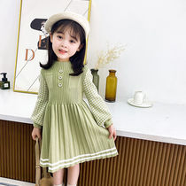 Children's Dress Girls 2021 Autumn Dress New Foreign Style Princess Dress Korean Fashion Medium and Long Knitted Sweater Dress