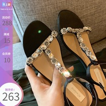 Spot Lv Xiaobu Sandals Womens 2021 New Summer Joker with Flat Bottom Open Toe Fairy Style with Rhinestone